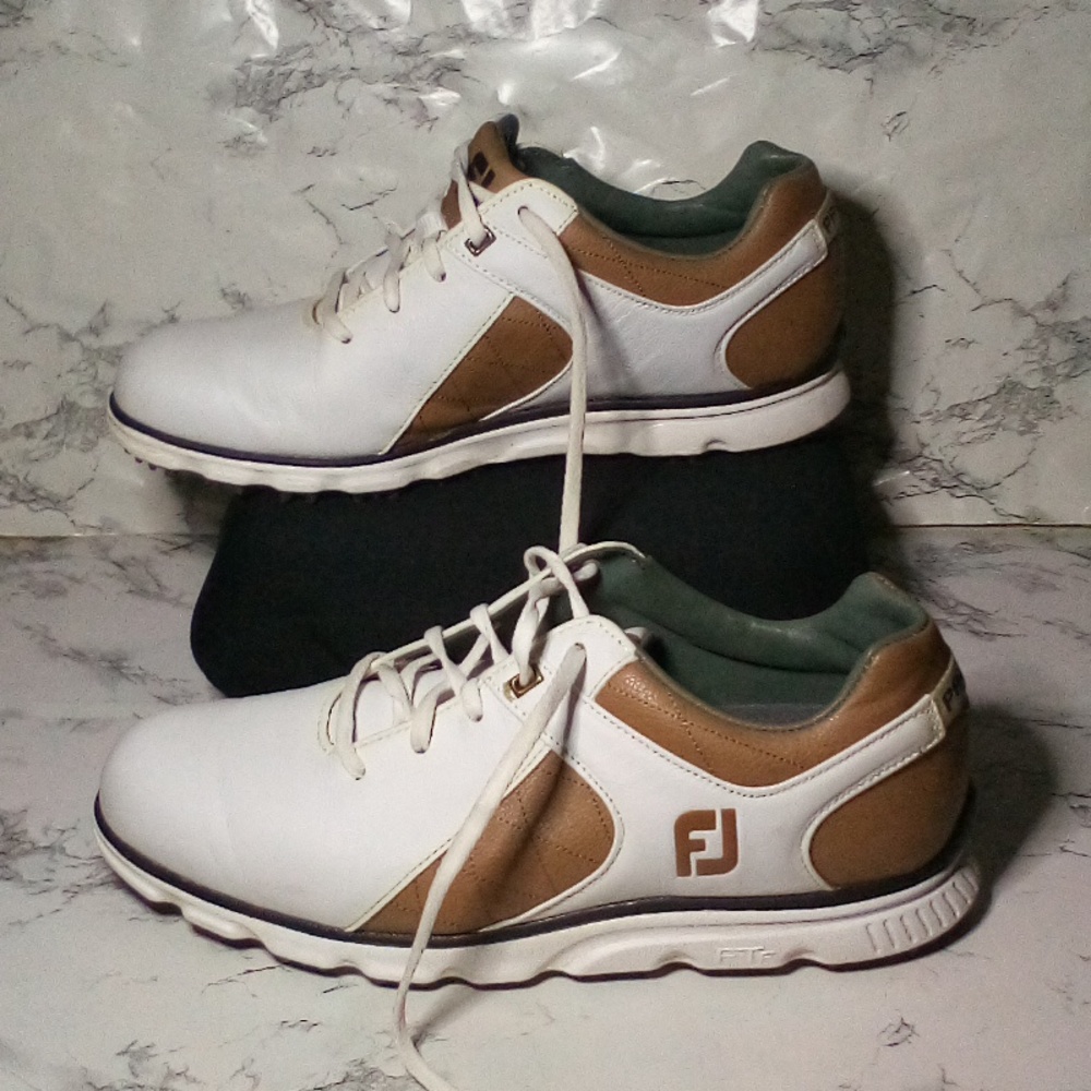 FootJoy Pro SL White and Brown Golf Shoes Size 9 1/2M
